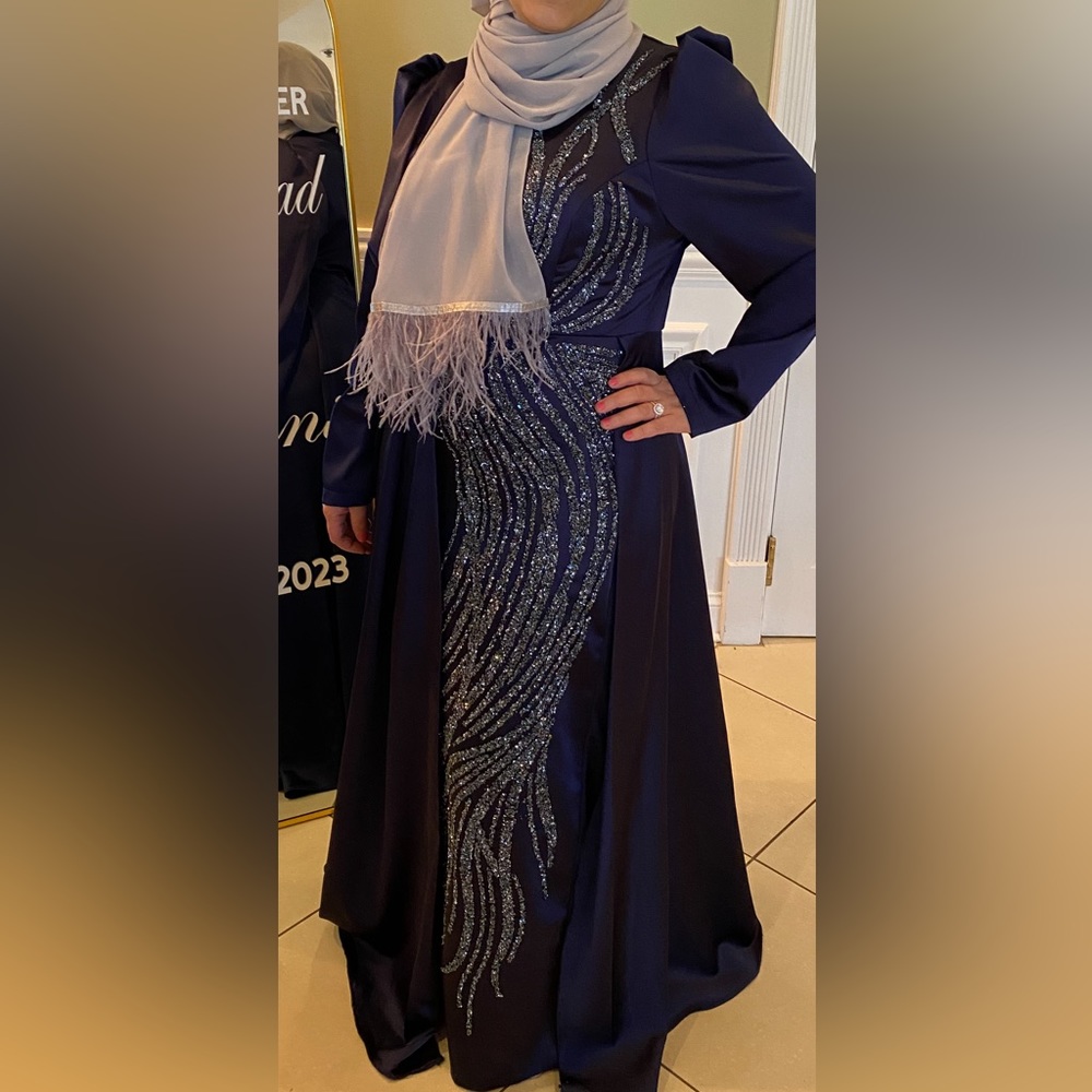 Navy formal long sleeve formal dress